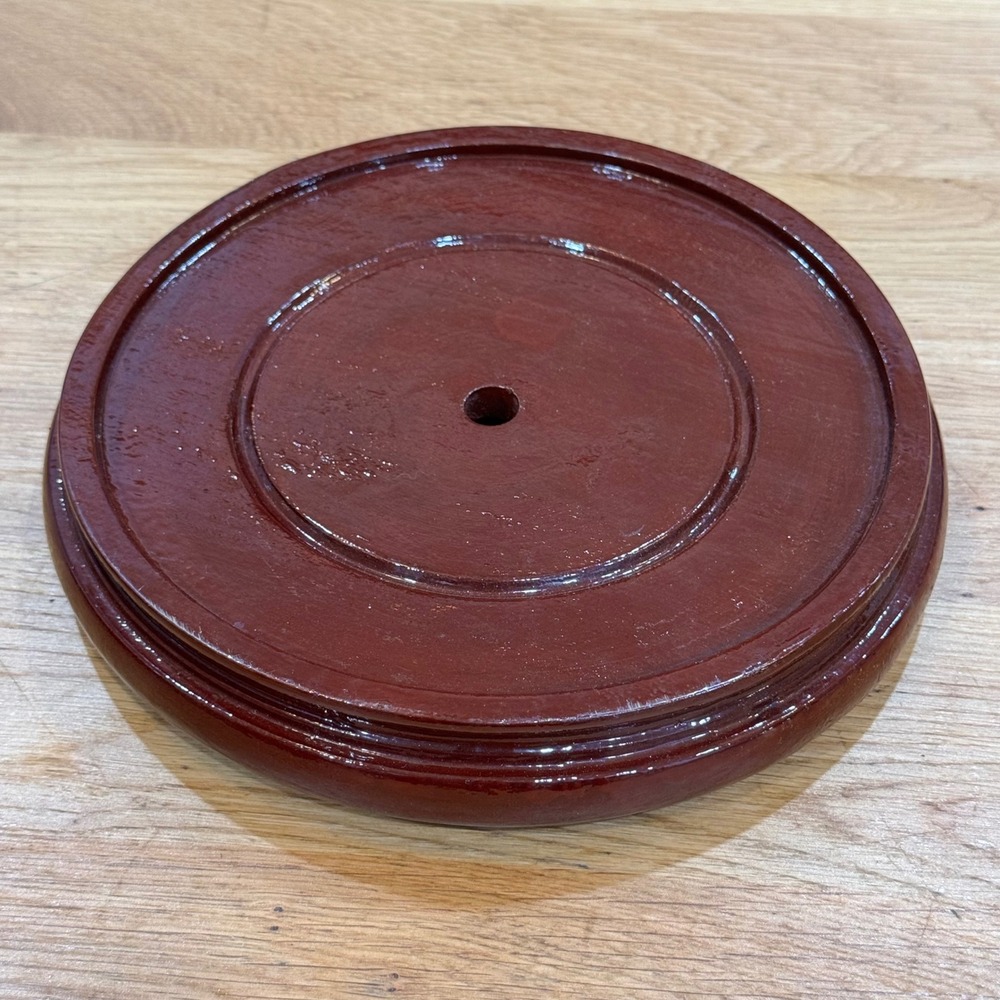 Vintage Round Wood Display Pedestal Base Mahogany Gloss 8.5 Inch for Vases Jars